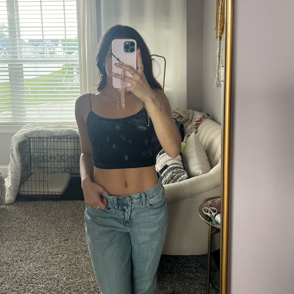 Garage velvet cami crop top. XS navy blue
